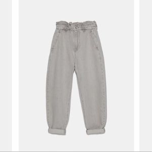 ✨NWT✨Zara Baggy Paper-bag Light Grey Jeans